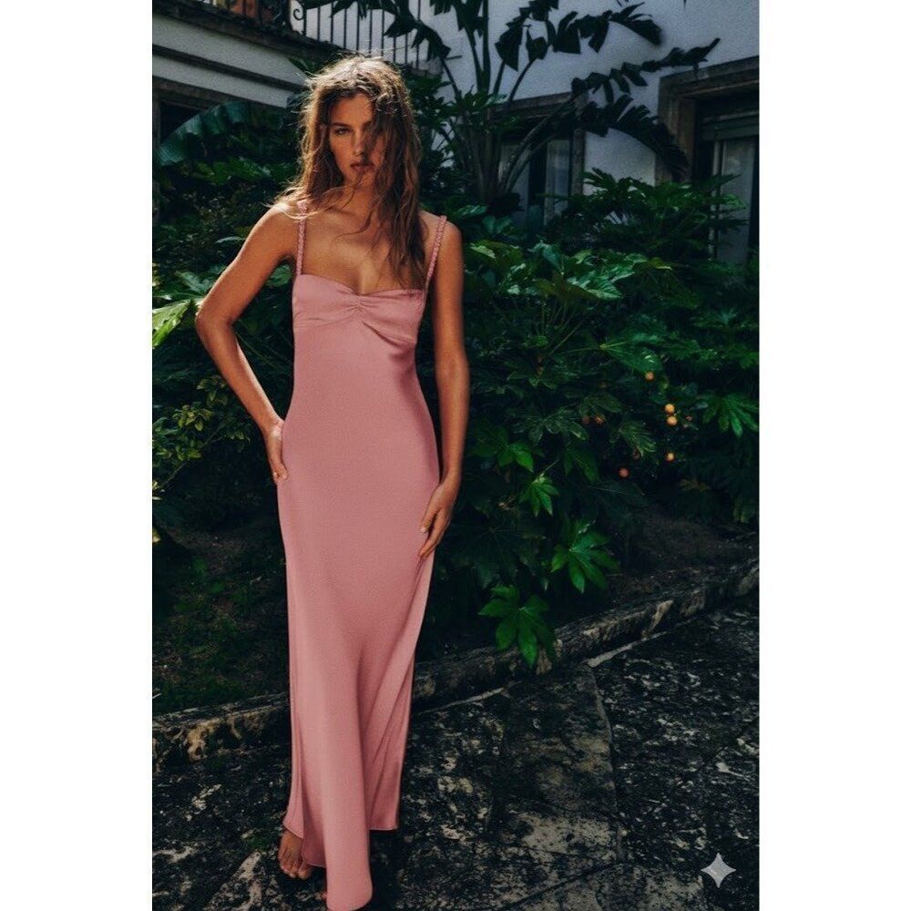 Zara Womens Slip Dress S Pink Satin Sleeveless Cocktail Lingerie 2340/371 NWT